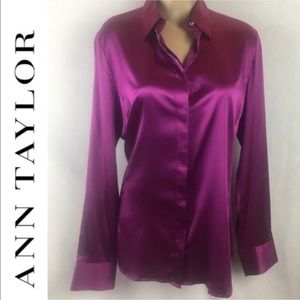 Ann Taylor Pink Fuschia Silk Long Sleeve Blouse 14